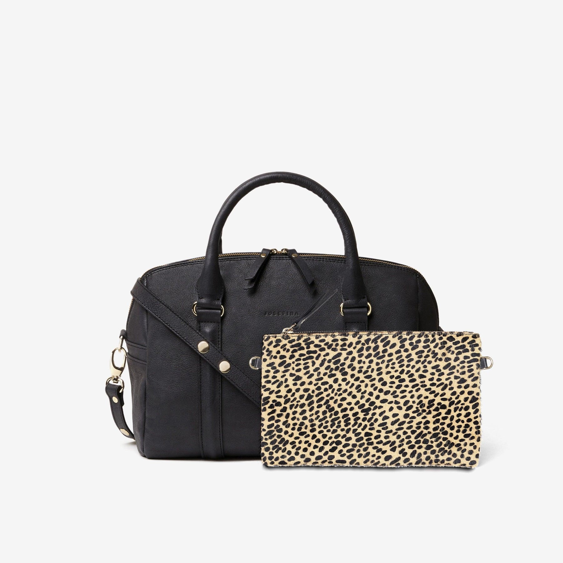 JOSEFINA MEDIUM BLACK POLKA POUCH - Leather diaper bag and work bag
